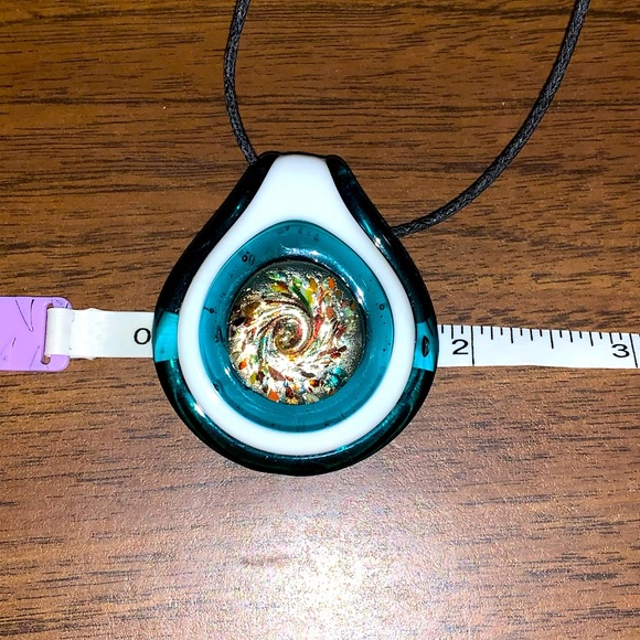 Glass Pendant Green and White handmade - Picture 3 of 8